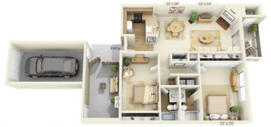 Delta Pointe Apartments Schooner 2x2 Floor Plan 1070 Square Fee