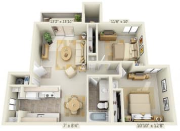 Kings Court Apartments 2x1 Floor Plan 856 Square Feet