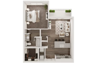 1 bedroom 1 bath architecture drawing of A1 floor plan