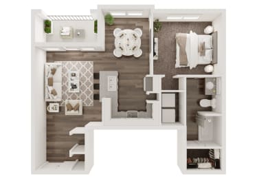 1 bedroom 1 bath architecture drawing of A1C floor plan