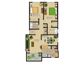 Floor Plan  Woodhaven Two Bedroom B2A Floorplan