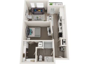 Element 25 apartments A1 1-bedroom 3D floor plan
