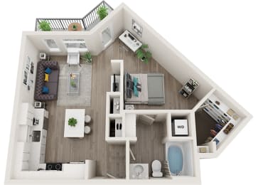 Element 25 apartments A2 1-bedroom 3D floor plan
