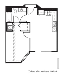 1.1B Floor Plan at One Santa Fe Residential, Los Angeles, California