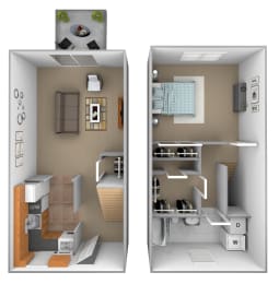 1 bedroom 1 bathroom Ashland floor plan at Seven Oaks Townhomes in