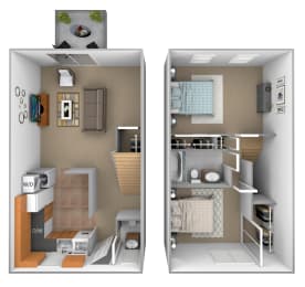 2 bedroom 1.5  bathroom Bradford floor plan at Seven Oaks Townhomes in Edgewood, MD