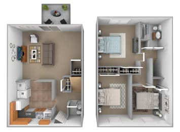 3 bedroom 1.5  bathroom Deertree floor plan at Seven Oaks Townhomes in Edgewood, MD