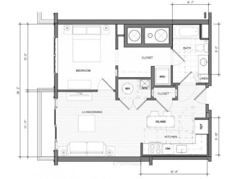 1BR H Balcony Floor Plan| Merc