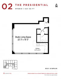 Presidential Apartments - Studio Floorplan 2