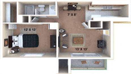 2bedroom, 1 Bathroom Floor Plan