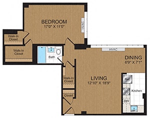 One-Bedroom 1D Floorplan at Connecticut Park Apartments