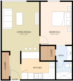 One Bedroom One Bath Floor Plan at Latham Court, Mountain View