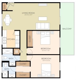 Two Bedroom Two Bath Floor Plan at Maison Massol, California, 95030