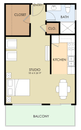 Studio floor plan at Madison Place, San Mateo, CA, 94403
