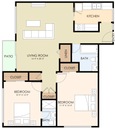 Two Bedroom Two Bath 925 Sq Ft