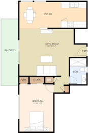 1bedroom 1 bathroom floor plan at 520 E Bellevue, San Mateo, California