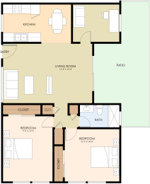 2 bedroom 1 bathroom floor plan D at 520 E Bellevue, California