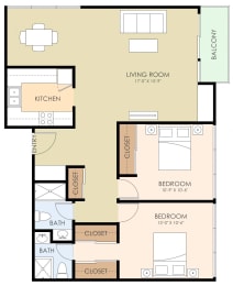 2 bedroom 2 bathroom floor plan at Ambassador, California, 94401