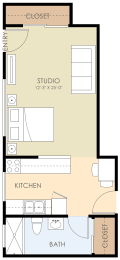 Studio Floor Plan at Atherton Oaks, Menlo Park, CA