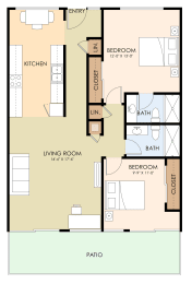 Two Bedroom Two Bath Floor Plan at Belmont Square, Belmont, CA