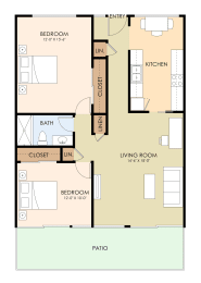 Two Bedroom One Bath Floor Plan at Belmont Square, Belmont, 94002