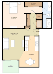 One Bedroom One Bath Floor Plan at Californian, Mountain View