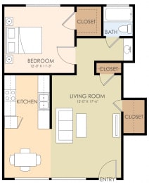 1 Bed 1 Bath Floor Plan at 720 North Apartments, Sunnyvale, CA