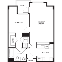 Mission - 1 Bedroom 1 Bath Floor Plan Layout - 750 Square Feet