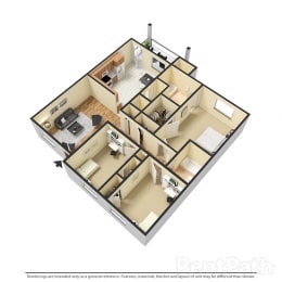 Floor Plan 3 BR, 2 BTH Garden