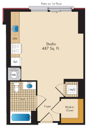 Studio A7 Floor Plan at Highland Park at Columbia Heights Metro, Washington, DC