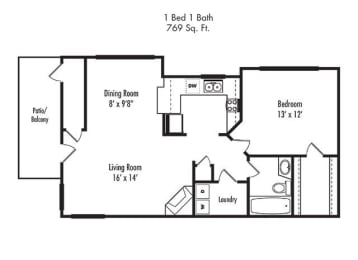 1 x 1  Floorplan at at Canyon Villa Apartment Homes, Chula Vista, CA, 91910