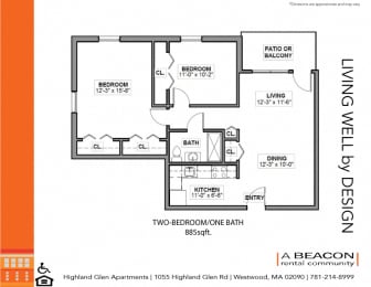Two bedroom at Highland Glen Apartments in Westwood MA