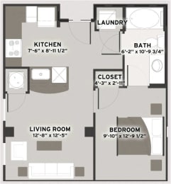 1 Bed 1 Bath Floor Plan at Residences at The Streets of St. Charles, Missouri, 63303
