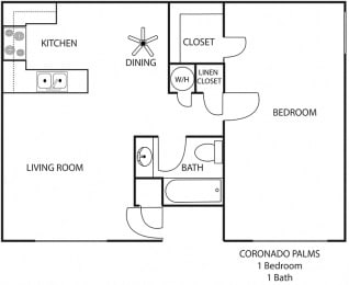 One bedroom floor plan l Coronado Palms Apartments in Anaheim CA