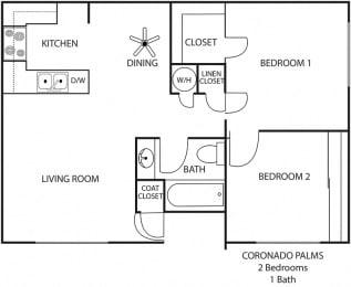Two bedroom floor plan l Coronado Palms Apartments in Anaheim CA