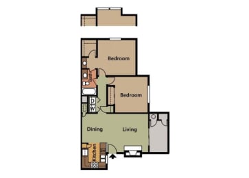Two Bedroom Floor Plan at Twin Creek Apartments in Antioch CA