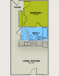 Image of Aycok Floor Plan 1 Bed 1 Bath