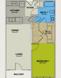 Image of Bellemeade Floor Plan 1 Bedroom 1 Bath