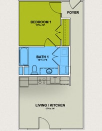 Image of Westerwood Floor Plan 1 Bed 1 Bath