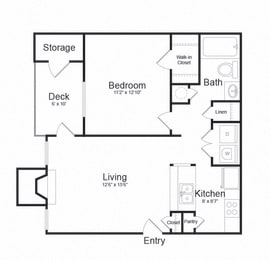 One Bed One Bath Floor plan at The Madison at Eden Brook, Columbia, MD, 21046