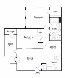 Two Bed One Bath Floor plan at The Madison at Eden Brook, Columbia, 21046