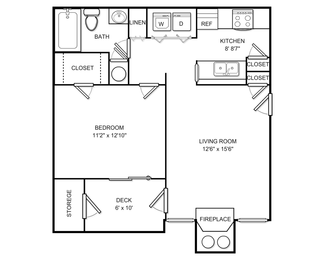 One Bed One Bath Floor plan at The Hamilton at Kings Place, Maryland, 21046