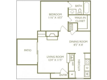 The Abby Floorplan 1 Bedroom 1 Bath 588 Total Sq Ft at Pointe Royal Townhome Apartments, Overland Park, KS 66213