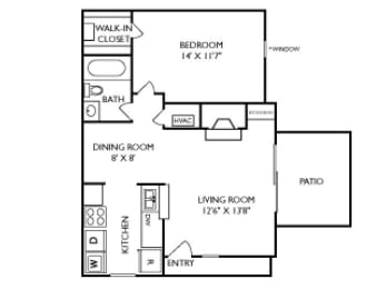 The Executive Floorplan 1 Bedroom 1 Bath 669 Total Sq Ft at Pointe Royal Townhome Apartments, Overland Park, KS 66213