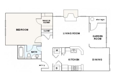 A2 Floorplan 1 Bedroom 1 Bath 810 Total Sq Ft at The Retreat at Germantown Apartments, Germantown, TN 38138