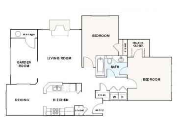 B1 Floorplan 2 Bedroom 1 Bath 1000 Total Sq Ft at The Retreat at Germantown Apartments, Germantown, TN 38138