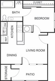 Floor Plan  1 Bedroom 1 Bathroom A1 Floorplan at Forest Creek Apartments in Houston, TX