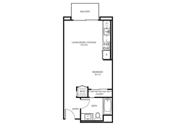 Studio A1 - 0 Bedroom 1 Bath Floor Plan Layout - 488 Square Feet