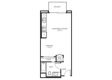 Studio A2 - 0 Bedroom 1 Bath Floor Plan Layout - 488 Square Feet
