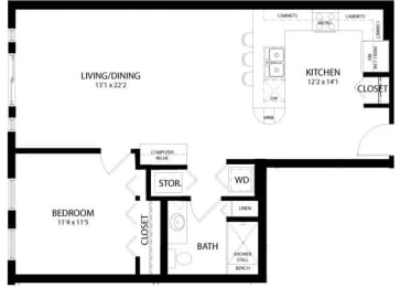 Floor Plan 1 Bedroom A